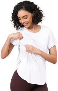 WiWi Women's Maternity Pajamas Top Viscose from Bamboo Pjs for Breastfeeding Short Sleeve Nursing Loungewear Postpartum Double Layer T Shirts S-XXL,Raw White,Small