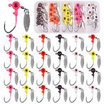 Crappie Jig Heads Fishing Hooks Kit,25pcs Underspin Jig Head Lures with Spinner Blade Eye Ball Painted Fishing Jigs for Bass Trout Saltwater Freshwater 1/16oz 1/8oz 3/16oz (1/8oz Crappie Jigs Kit,25Pcs)