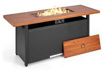 BECOMFORT Propane Fire Pit Table, 145 cm Outdoor 50,000 BTU Fire Pit with Heat Resistance Tabletop, Lava Rocks & Auto Ignition, Gas Firepit Table for Patio, Yard, Balcony & Deck, Brown