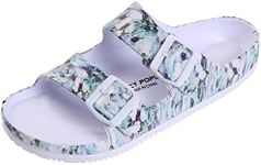 VICT POPU Womens Sandals Adjustable Double Buckle Strap Waterproof EVA Flat Slides MARBLED GREEN 6