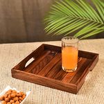 WOOD ART STORE Wooden Square Shape Handmade Serving Tray for Dining Table, Table Decor Serveware Breakfast Coffee Table Tray,Butler Serving Tray(11x11 inches)