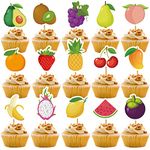 Mulukaya 30Pcs Fruit Cupcake Toppers Watermelon Lemon Grape Banana Strawberry Treat Cake Picks for Tutti Frutti Fruit Themed Wedding Birthday Party Decorations