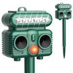 OBEST Ultrasonic Animal Deterrent, Solar Powered Control Devices with Light for Home Yard, Waterproof Animal Chase Device with Flashing-Light for Cat Raccoon Sound Frequency 5kHZ