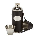 Farm Cottage Brands - 8oz black leather hunting hip flask with 4 cups & free funnel (R3370)