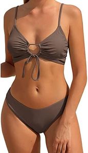 Bikini Set for Women Two Piece Swimsuits High Waisted Cut Out Tie Front Cheeky Crisscross Halter Bathing Suit, G-taupe, Small