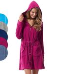 Morgenstern Bathrobe Women with Hood, Zip Up Up, Short Length, Lightweight Dark Berry M