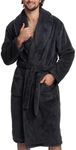 Mad Dog Mens Fleece Sherpa Robe for Men - Fluffy Bathrobe, Lightweight, Full Length Winter Robe, House Coat, XS-S, Gray