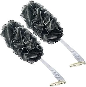 2PACK Bamboo Charcoal Fiber Exfoliating Loofah luffa loofa Bath Back Brush On a Stick - Long Handle With Radian is Ergonomic For Men and Women - Shower Sponge Body Back Scrubber