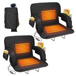 Suteck 25" Heated Stadium Seats for Bleachers with Back Support, Heated Stadium Chair for Outdoor Sport Events, 6 Reclining Positions, 3 Heat Mode, 5 Pockets 1pc（No Include USB Power Bank）