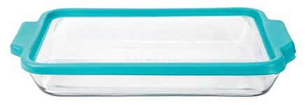 Anchor Home Collection Hocking Glass Baking Dishes with True Fit Lid, 3 Quart, Teal