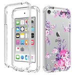 sidande Case for iPod Touch 6/iPod Touch 5/iPod Touch 7 Case for Girls, Full Body Shockproof Clear Floral Soft Flexible TPU Slim Phone Protective Armor Cover for iPod Touch 5th/6th/7th (Rose Flower)