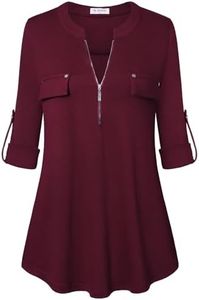 Bulotus Plus Size Tunic Tops for Women, 3/4 Length Sleeve Womens Plus Size Tops Work Blouses for Office Professional Business Casual Clothes Loose Fit 5x Tunics to wear with Leggings, Burgundy, 5XL