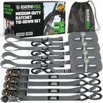 Rhino USA Ratchet Tie Down Straps (4PK) - Includes (4) Premium 1" x 15' Rachet Tie Downs with Padded Handles. Best for Moving, Securing Cargo, Kayaks, Mountain & E-Bike Tie Downs (Gray 4-Pack)
