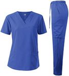 Dagacci Medical Uniform Unisex 4-Way Stretch Scrubs Set Medical Scrubs Top and Pants Royal Blue M