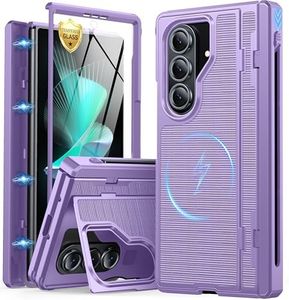 Oterkin Magnetic for Samsung Galaxy Fold 7 Case Built-in Screen Protector [Kickstand][Fit for MagSafe][Hinge Protection & Thinner S Pen Holder] Full Body Shockproof Phone Case for Z Fold 7, Purple