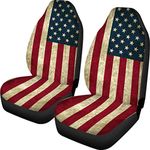 Coloranimal Distressed American Flag Elastic Fabric Bucket Seat Cover -Vintage USA Flag Print 2pcs Set Front Protector Mat Universal Fit Car Seat Covers Women Men 2PCS