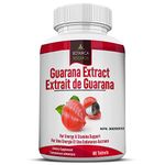 Guarana Natural Caffeine Extract with 200mg 60 Tablet Capsule Pills rich in Tannins, Theophillin and Theobromine from Guaranine Paullinia Cupana Plant Powder Seeds For Focus