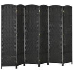 HOMCOM 6-Panel Room Divider, 5.6 Ft Tall Folding Privacy Screen, Hand-Woven Freestanding Partition Wall Divider for Bedroom, Home Office, Black