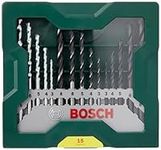 Bosch 2607019675 15-Piece Mini-X-Line Twist Drill Bit Set (Wood, Masonry and Metal, Accessories for Drills) , Silver/Black , 157mm x 150mm x 20mm