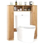 COSTWAY Over The Toilet Cabinet, Freestanding Bathroom Space Saver with 4 Adjustable Shelves, Double Door & 2 Open Compartments, Wooden Washing Machine Storage Rack Laundry Organizer Unit (Nature)