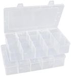 Tnqhuq Plastic Organizer Box Craft Box Bead Organizer Tackle Box Organizer 2 Pack 15 Large Grids Clear Craft Storage Box Snackle Box Container Washi Tape Organizer