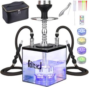 NBILIC Acrylic Cube 2 Hose Shisha Hookah Set with Everything Included, LED Light Hookah Machine, Perfect for Parties & Travel (Black)
