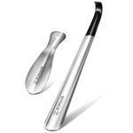 ZOMAKE Metal Shoe Horn Long Handle for Seniors,16.5 Inch Long Shoe Spoon with 7.5 IN Small Travel Shoehorn for Men,Women,Kids(2 Pcs Shiny)