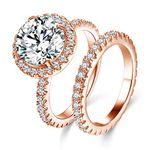 JIANGYUE Brides & Bridesmaids Gift Classic Engagement Wedding Bridal Sets Ring for Women, 3 Ct 8 Heart 8 Arrow White AAA Crade Cubic Zirconia Rings, Rose Gold Big Main Stone Cocktail Halo Mothers Day