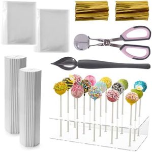 OKAHUOCHUANG Cake Pop Maker Kit Including Lollipop Sticks and Clear Acrylic Display Stand, Culinary Decorating Scooper, Clear Parcel Bags,Twist Ties, Metal Meat Baller