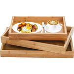 Jucoan 3 Pack Bamboo Serving Tray Food Tray with Handles, Rectangle Wooden Food Serving Platters for Breakfast Dinner Snack Drinks, Large Medium & Small Serving Tray for Dinners Party, Tea Bar