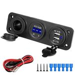 MMOBIEL Universal Waterproof Three Hole Cigarette Lighter Socket USB Charger 12V-24V 5V 2.1A Boat Mower Tractor RV ATV