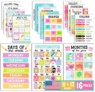 16 Colorful Preschool Classroom Posters - Educational Posters For Toddlers 1-3, Toddler Learning Posters, Homeschooling Supplies, Alphabet Poster For Toddlers, Days Of The Week Poster For Kids Posters