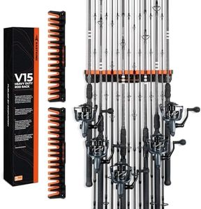 KastKing V15HD Heavy Duty Vertical Fishing Rod Holder – Wall Mounted Fishing Rod Rack, Store 15 Large Rods or Fishing Rod Combos in 18 Inches, Great Fishing Pole Holder and Rack, 2 Packs