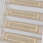 COSY HOMEER Edging Stair Treads Non-Slip 22 x 70cm(15PCS), Indoor Carpet Treads for Stairs, Stair Carpet Treads for Kids Elders and Dogs, Machine Washable, 100% Polyester, TPE Backing, Beige