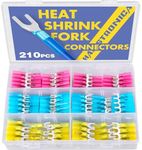 haisstronica 210PCS Heat Shrink Fork Spade Connectors #8#10 Waterproof Marine Grade Fork Terminal Connectors U-Type Blue Red Yellow 22-10 Gauge