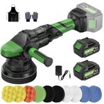 Ginour Cordless Car Polisher for Car Detailing, 900W Brushless Dual Action Car Polisher with 2*21V 3.0Ah Batteries, Variable Speeds 1000-5200OPM, Car Buffer Polisher Machine with Side Handle, 5in disc