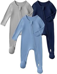 Yoofoss Rayon Made From Bamboo Baby Pajamas 3pcs Newborn Sleepers For Boy Girl Clothes, 6-9 Months Footed Pajamas Zipper Baby Pjs with Mitten,Blue&grey&navy