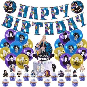 Miércoles Addams Cumpleaños Fiesta Decoracion Miércoles Addams Globos Primeros de la Torta Wednesday Addams Decoraciones de Cumpleaños para Niños