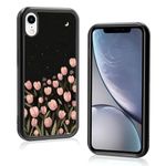 Onemiliayears Cute Pink Tulip Phone Case, Black Moon Flower Pattern iPhone X/XS Case, Non-Slip Design and Shock Absorption, Phone Case for Teen Girls, Boys, Women and Men(iPhone - X/XS)