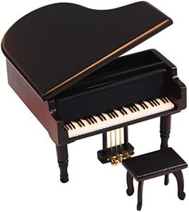 ANGEL MELODY Wooden Grand Piano Music Box Mechanism with Bench and Metal Pedal, Ring Storage Box Wind up You are My Sunshine Musical Boxes Birthday Gifts for Her, Kids, Daughter, Boys, Girls, (Black)