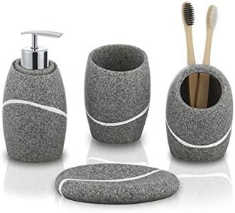 ZCCZ Juego de accesorios de baño de 4 piezas, juego de accesorios decorativos para encimera de tocador de baño con dispensador de jabón, soporte para cepillo de dientes, vaso de baño y jabonera,