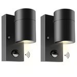 Kerry Outdoor Motion Sensor Wall Lights, Downward Outside Lighting Mains Powered, IP44 Black Stainless Steel Downlight, Exterior PIR Detector Security Fixture for Front Door, Porch, Garden - 2 Pack