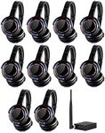 AYVVPII 10pcs Bundle Wireless Silent Disco LED Flashing Light Headphones with 1 Transmitter 500m Distance