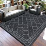 COZYLOOM Outdoor Rug 5x8 ft Waterproof Reversible Mat for Patio Clearance Camping RV Plastic Straw Rug Outside Indoor Outdoor Area Rug Moroccan Print Rug for Backyard, Deck, Picnic, Porch, Black&Grey