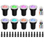 ZUCKEO RGB Low Voltage Landscape Lights LED Color Changing Well Lights, Outdoor In Ground Light Waterproof Accent Spotlights 12-24V Landscape Lighting for Yard Garden Pathway(8Pack with Connectors)