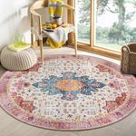 Moynesa Ultra-Thin Washable Round Rug - 4ft Pink Oriental Circle Area Rugs for Nursery Bedroom, Vintage Non Slip Non Shedding Low Pile Carpet for Living Room Coffee Table Entryway