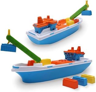 Toyland® 41cm (16") Colourful Cargo Ship with Moveable Doors, Crane & 6 Plastic Containers - Kids Floating Water Toy - Pool & Bathtime Toys - 3 Years+