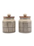 miah decor Ceramic Jars For Kitchen Storage With Wooden Lid Pickle Spices Stoneware Canister Food Storage Jar Box With Airtight Silicone Seal - Pack Of 2, (Size HxW:- 5X3 inches; Volume:- 460ml)