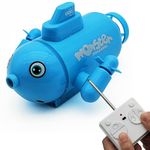 Escomdp Mini RC Submarine Toy 4CH Cute Radio Remote Control Boat Electric Dive Led Light for Fish Tank Water Tub Kids Children Birthday Gift (Blue)