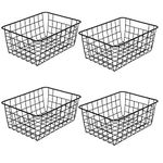 LeleCAT Wire Baskets with Handles, Wire Storage Organizer Baskets, Household Refrigerator for Cabinets, Pantry, Closets, Bedrooms - Set of 4（Black)